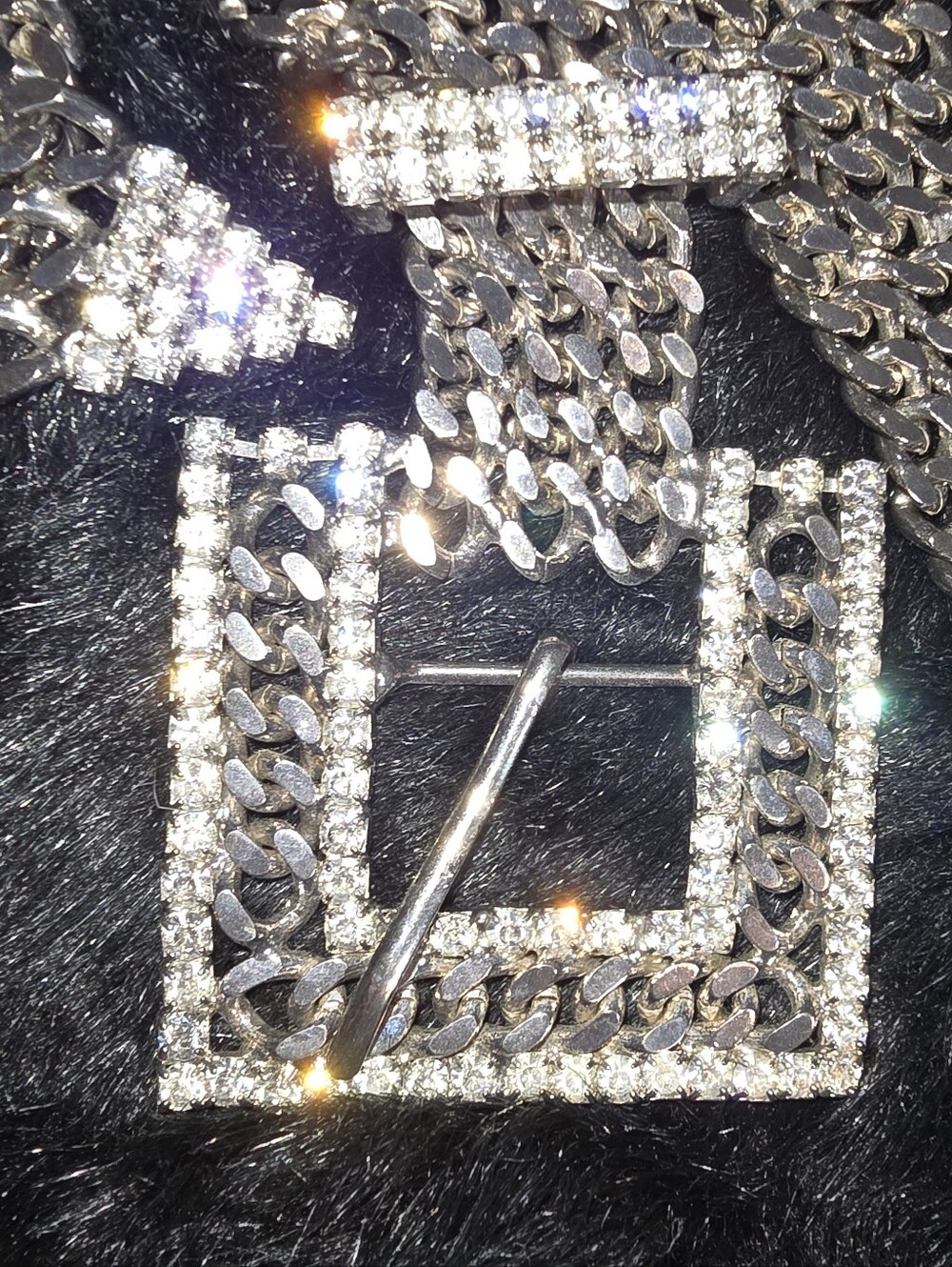 Silver Rhinestone Square Buckle Belt